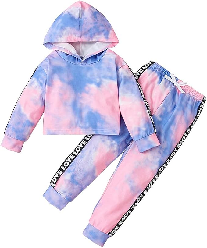 Toddler Baby Girls Clothes Long-sleeve Tie Dye Hoodie Sweatshirt Pants Hooded by Axumity
