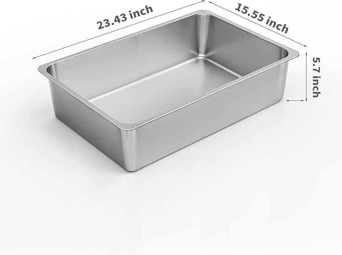Kirecoo Stainless Steel Cat Litter Box XL- Metal High Sided Cat Pan, Large - Image 2