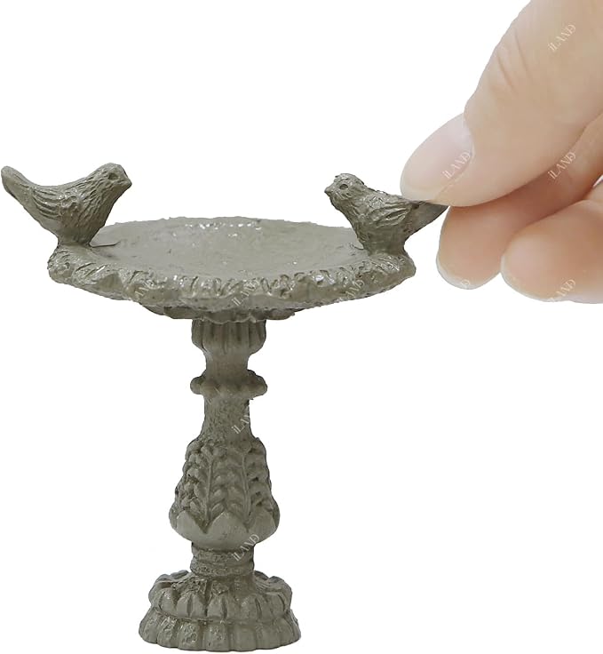 iLAND 1/12 Scale Fairy Garden Accessories Outdoor Miniature Birdbath Fountain & - Image 7