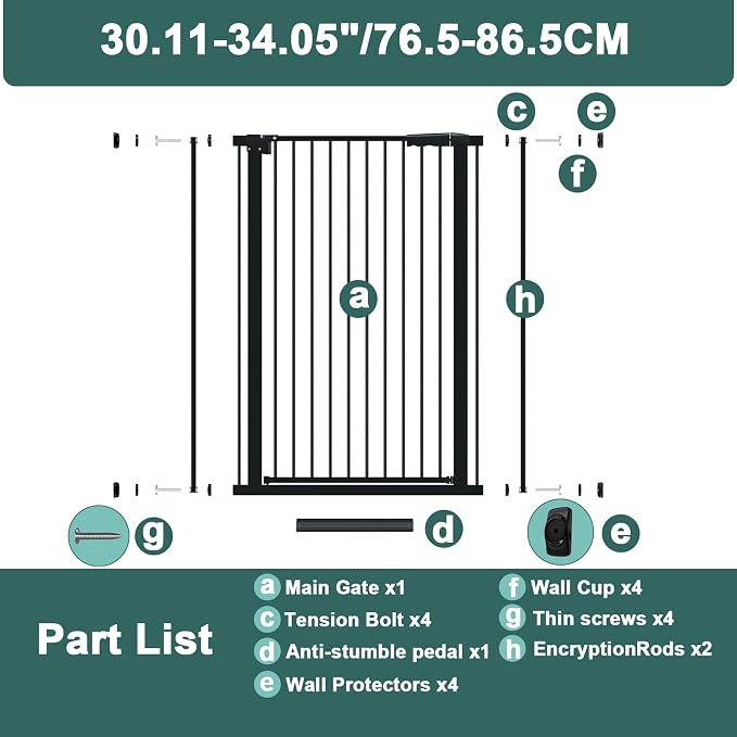 40.55" Tall, 30.11-34.05 Inch Wide, 1.37" Ultra Narrow Spacing Dog Pet Baby - Image 6