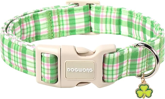 DOGWONG Pink Plaid Adjustable Pet Collar Comfortable Spring Summer Puppy Collar by DOGWONG