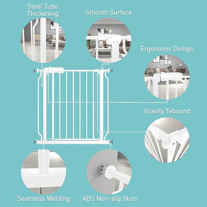 WAOWAO Baby Gate 4.71" Extra Wide Pressure Mounted Walk Through Swing Auto - Image 2