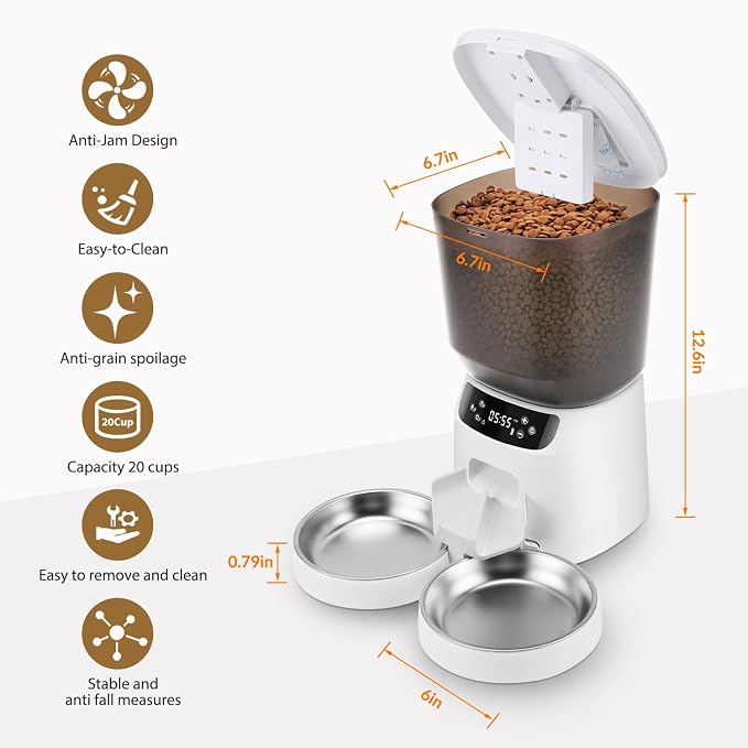 Automatic Cat Feeder and Water Fountain, 5L/20 Cups Timed Cat Dry Food Dispenser - Image 2