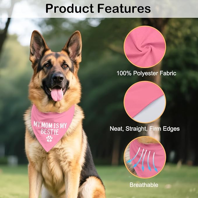My Mom is My Bestie Pink Dog Bandana, Funny Pet Bandana Adjustable Scarf - Image 3