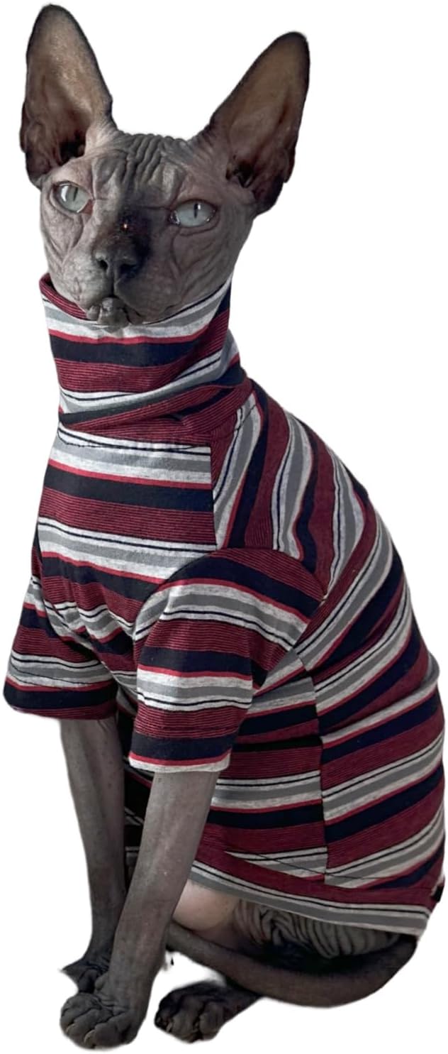 Vintage Stripes Sphynx Hairless Cats Shirt Cotton Cat Turtleneck Pet Clothes - Image 2