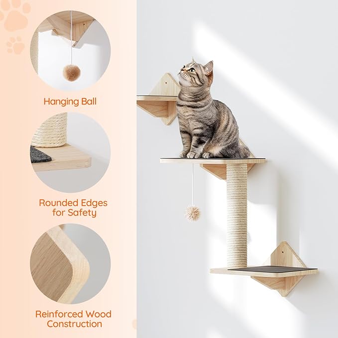 HOOBRO Wood Cat Wall Shelves, Climbing Shelves - Image 6