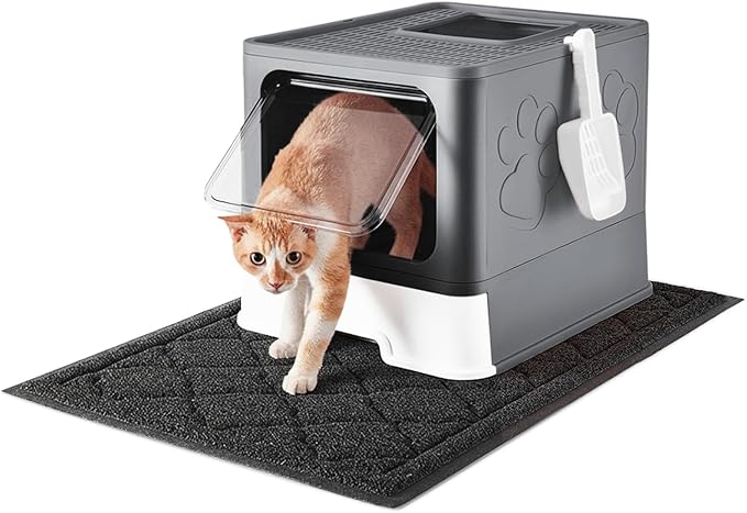 Cat Litter Box with X-Large Litter Mat and Scoop, Large Covered Litter Box with by Medario