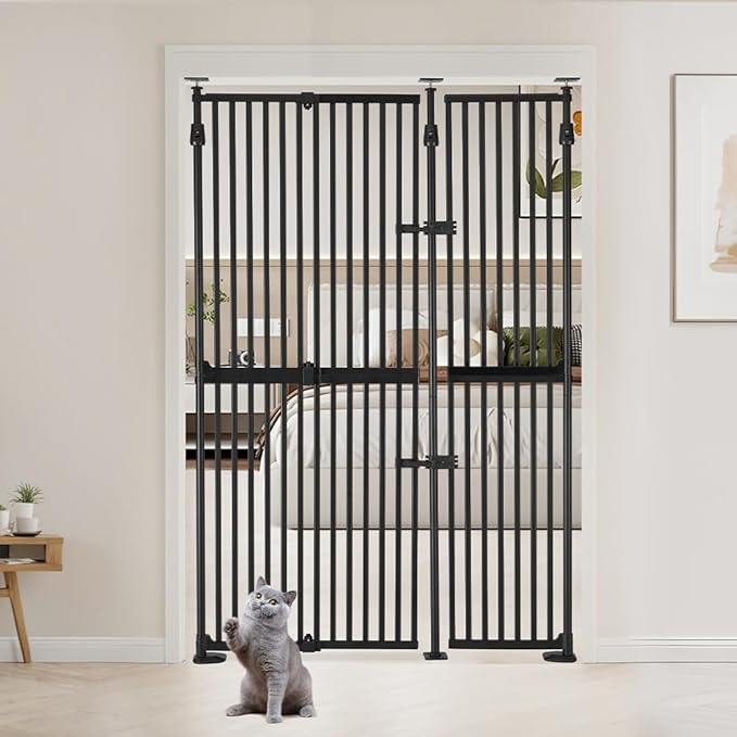unipaws 75" High Extra Tall Cat Gate, Auto Closing and No Drilling Safety Gate by unipaws