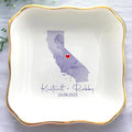 Custom State Location Map Engaged Ring Dish, Ring Holder Dish Engagement Gift by Anniversaree