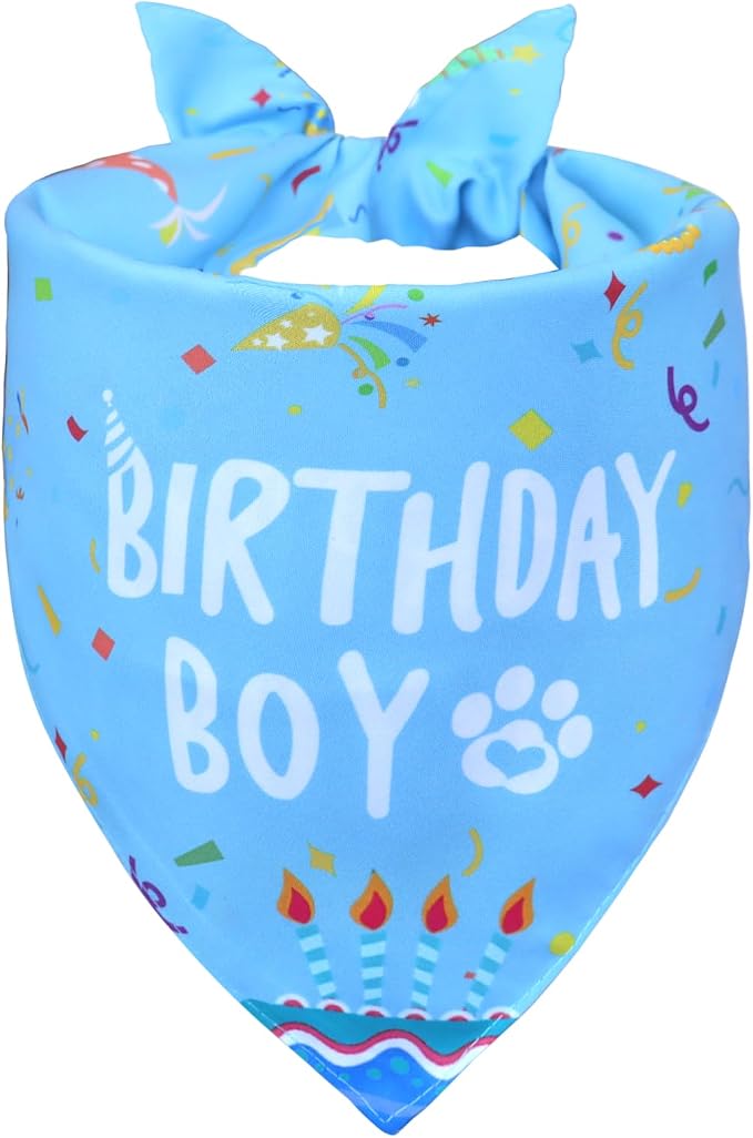Dog Birthday Bandana Boy for Medium Large Dogs, Reversible 2 Patterns in 1 by WoffBow
