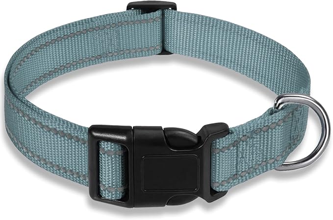 Reflective Dog Collar with Buckle Adjustable Safety Nylon Collars by BOOMIBOO