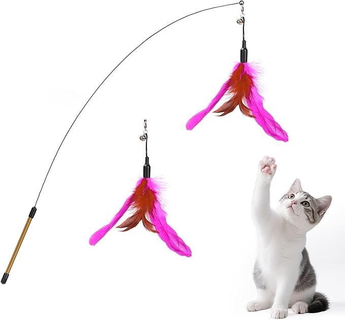 Pawaboo Feather Teaser Cat Toy, Interactive Feather Wand Cats Toy Flying by Pawaboo