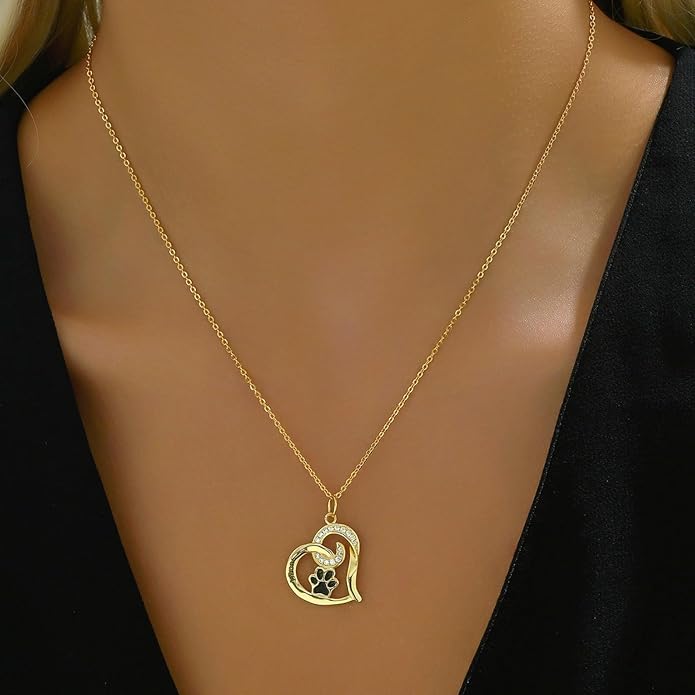 Personalized Cute Dog Cat Paw Name Necklace Forever Love Custom Heart Pendant - Image 9