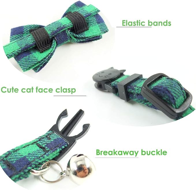 Cat Collar Breakaway with Bell and Bow Tie, Plaid Design Adjustable Safety - Image 6