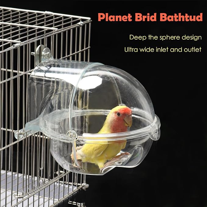 Bird Bath Box for Cage, Parrot Hanging Planet Bathtub No-Leakage Transparent - Image 6