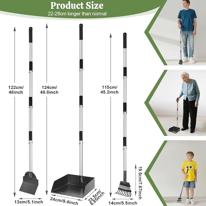 T2Y Pooper Scooper, Adjustable Stainless Steel Rake & Spade & Extra Large Tray - Image 2