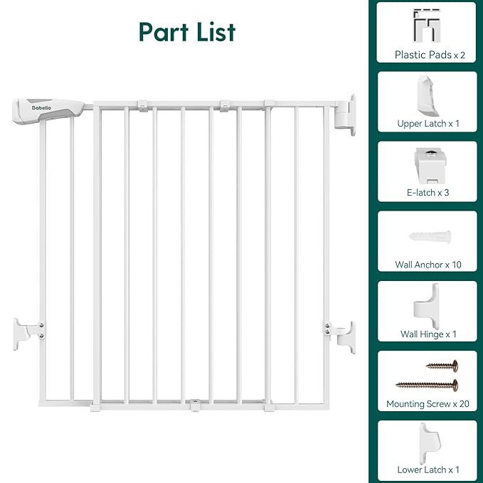 Babelio Baby Gate for Stairs, Kitchen & Doorways, 26-43" W 28" H No Bottom Bar| - Image 7