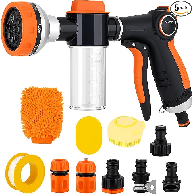 Dog Wash Hose, 8 Way Spray Pattern Garden Hose Nozzle by SAYA+KIJI