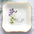 Personalized Floral Jewelry Dish, Engaged Ring Dish, Custom Trinket Dish by Anniversaree