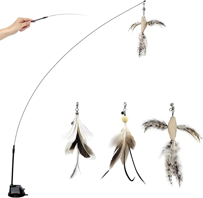 TTcat Cat Wand Toys with Suction Cup, Interactive Bird Simulation Cat Toy Set by TTCAT