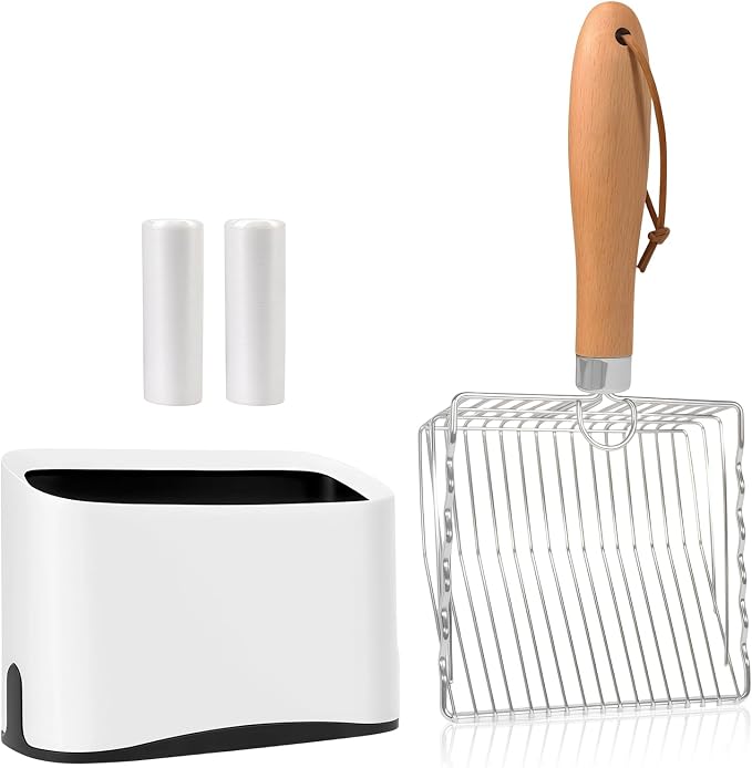 Cat Litter Scooper with Holder, Metal Cat Litter Scoop, Stainless Steel Sifting by PIPIMOO