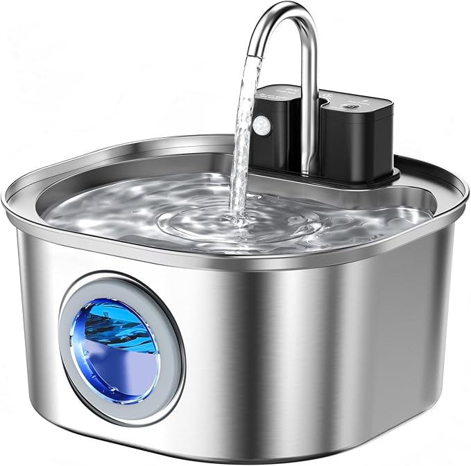 Voluas Stainless Steel Cat Water Fountain-Wireless Pet Water Fountain Battery by Voluas