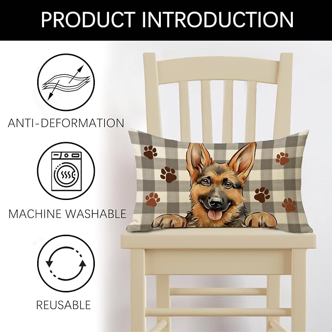 German Shepherd Dog Lumbar Decorative Throw Pillow Cover 12x20, Rectangular Paw - Image 2