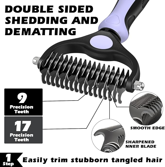 3PCS Self Cleaning Slicker Brush & Pet Grooming Rake & Flea Comb - Image 2