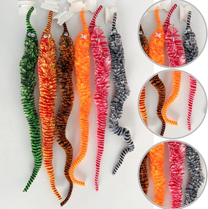 24 PCS Cat Worm Toy Zebra Print Feather Worm Teaser Refills Attachment Cute Cat - Image 5