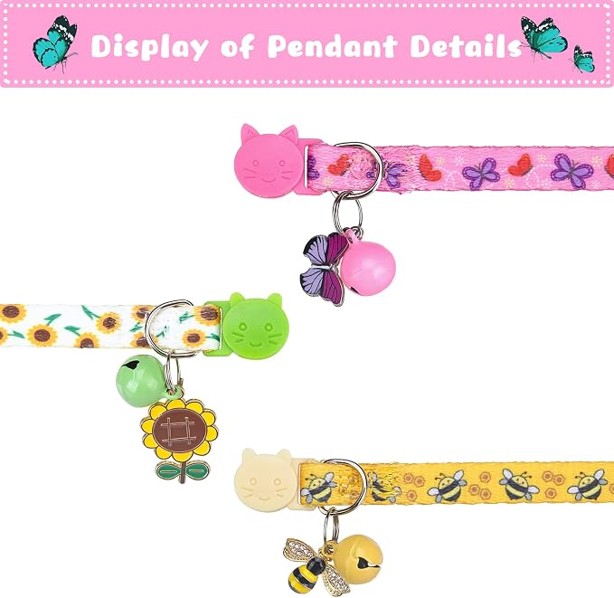 Breakaway Cat Collars with Bell & Cute Pendants, 3 Pack Safety Buckle Kitten - Image 3
