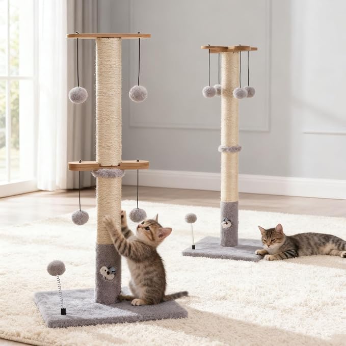 PAWSFANS Cat Scratching Post for Indoor Cats and Kittens, 30inches Tall Sisal - Image 2