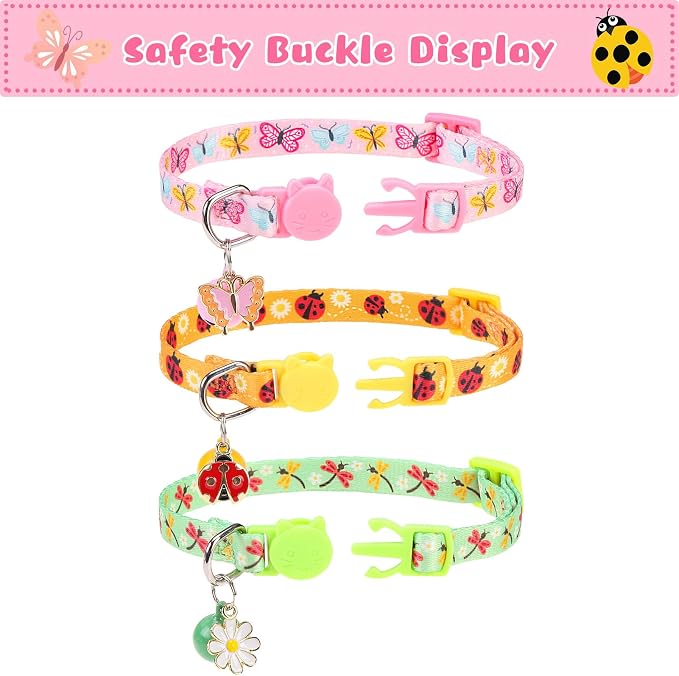 Breakaway Cat Collars with Bell & Cute Pendants, 3 Pack Safety Buckle Kitten - Image 2