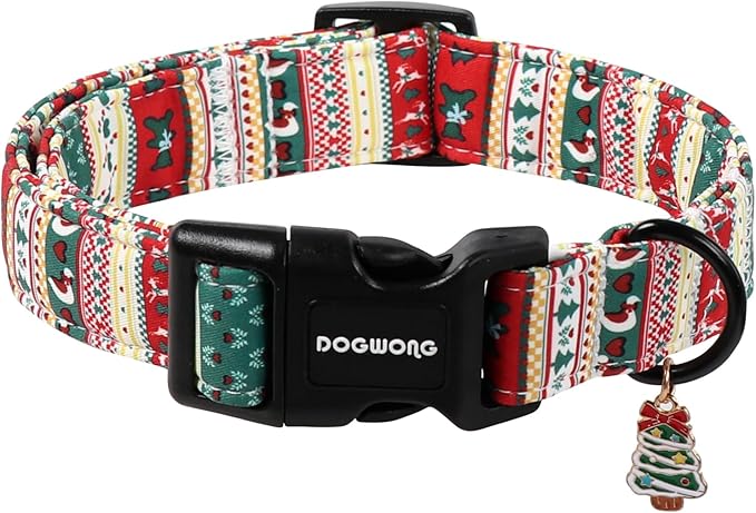 DOGWONG Christma Dog Collar, Classic Cute Red Green Christmas Tree Dog Collar by DOGWONG