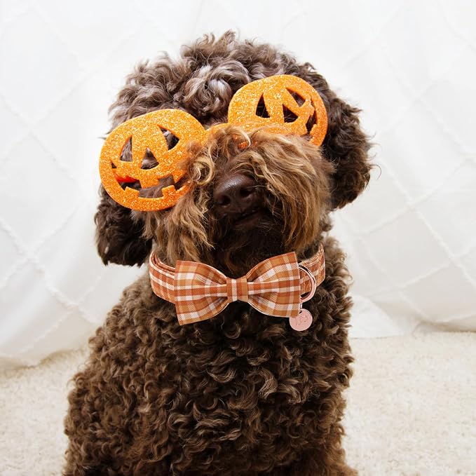 Fall Plaid Dog Collar and Bow Tie Set – Brown Orange Checkered Adjustable Collar - Image 6