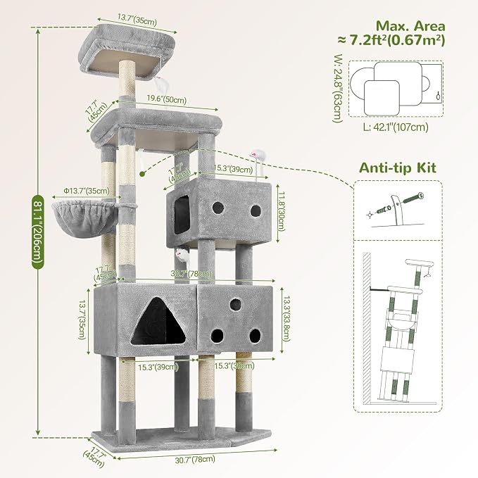 Globlazer Extra Large Cat Tower, 81-inch Tall Cat Tree - Image 7