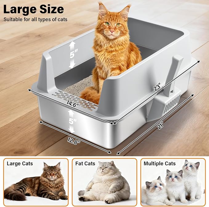 Stainless Steel Litter Box, XL Metal Cat Litter Box - Image 2