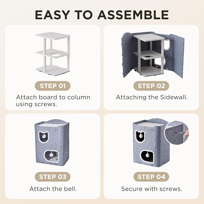 Joydeco Cat House for Indoor Cats, 2 Story Scratch Resistant Felt Cat Condo - Image 7