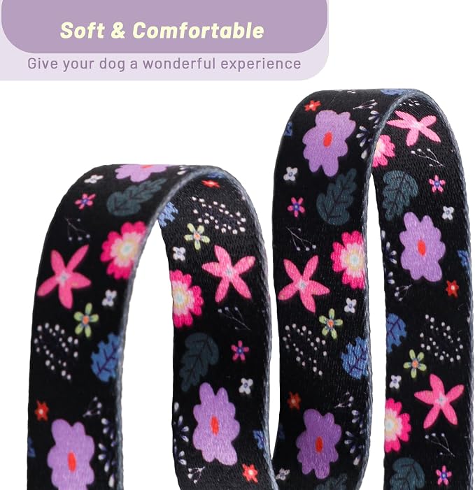 QQPETS Adjustable Soft Dog Collar: Print Flower Pink Multicolor Cute Patterns - Image 3