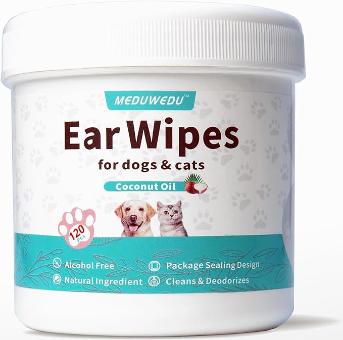 Ear Cleaner Wipes 120 Counts, Dog Ear Cleaner, Grooming Kit Care by MEDUWEDU