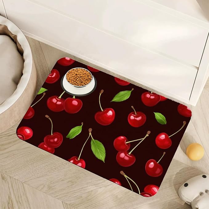 Red Cherry Pet Feeding Mat, Absorbent Quick-Dry Cat Dog Food and Water Bowl Mats by Unknown