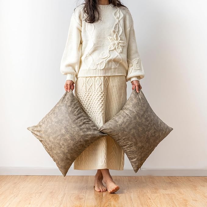 Pack of 2 Leather Throw Pillow Covers, Modern Boho Decorative Thickened - Image 2
