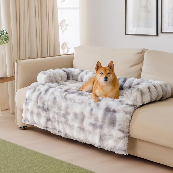 FUNNY FUZZY Pet Fluffy Plush Calming Dog Couch Bed Sofa Protector Washable Pets by FUNNYFUZZY