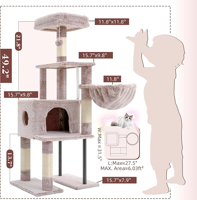 Heybly Cat Tree, 49.2 Inches Cat Tower - Image 3
