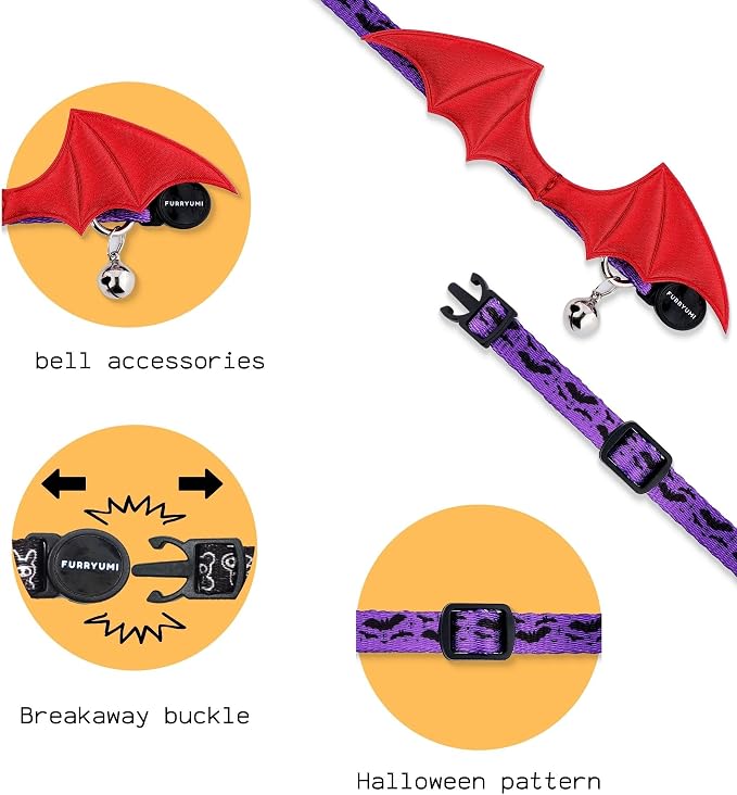 1 PC Bat Wing Cat Collar with Bell, Adjustable Kitten Collar with Safety - Image 5