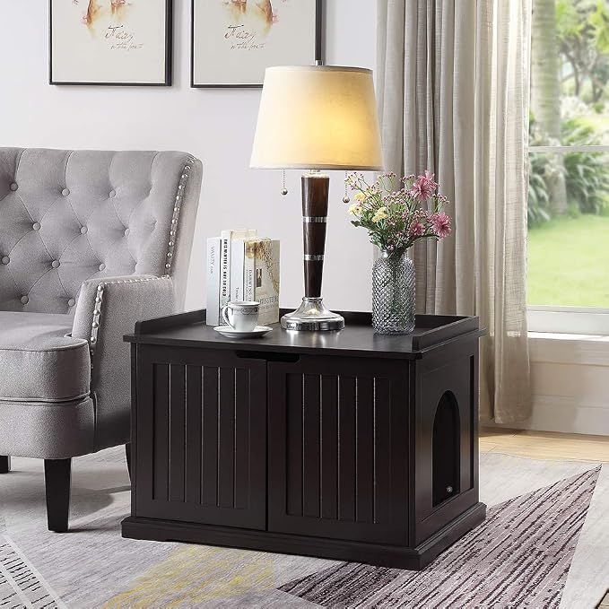 unipaws Cat Litter Box Enclosure Furniture, Cat Washroom, Hidden Litter Box - Image 2