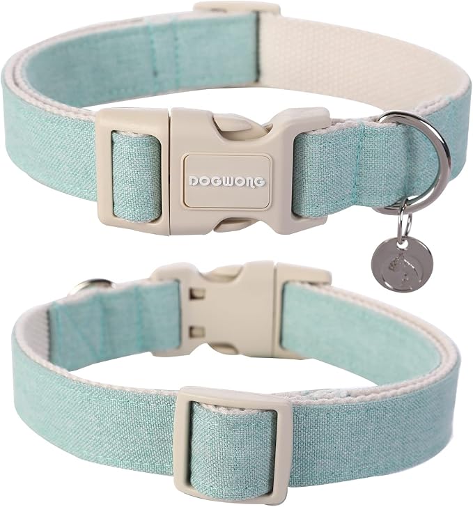 DOGWONG Cotton Hemp Dog Collar, Heavy-Duty Green Dog Collar Adjustable Soft - Image 3