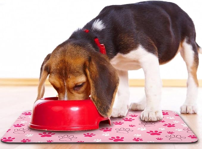 Dog Food Mat, Absorbent Water Bowl Mats Cat Pet Feeding Placemats Pink 24 * 32 - Image 6