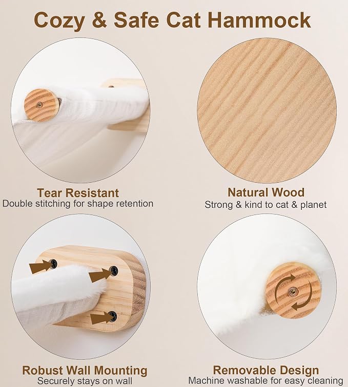 Cat Wall Shelves with 1 Floating Fabric Hammock, 2 Ladders with 4 Steps Each & - Image 4