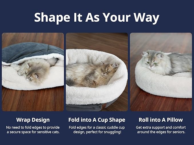 Self Warming Cat Bed, 17.7" x 13.7" Anti-Slip Soft Round Thermal Pet Cushion Bed - Image 4