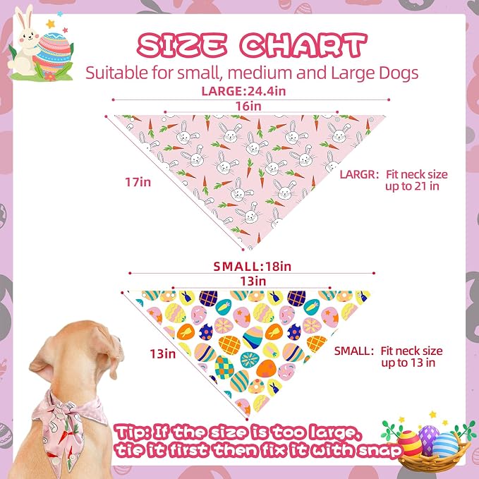 PAWCHIE Easter Dog Bandanas 4 Pack, Reversible Dog Party Triangle Scarf Bibs - Image 5